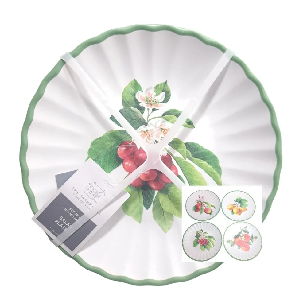 Set/4 The Farmhouse by Rachel Ashwell Salad Plates 100% Melamine Fruit Themed‎